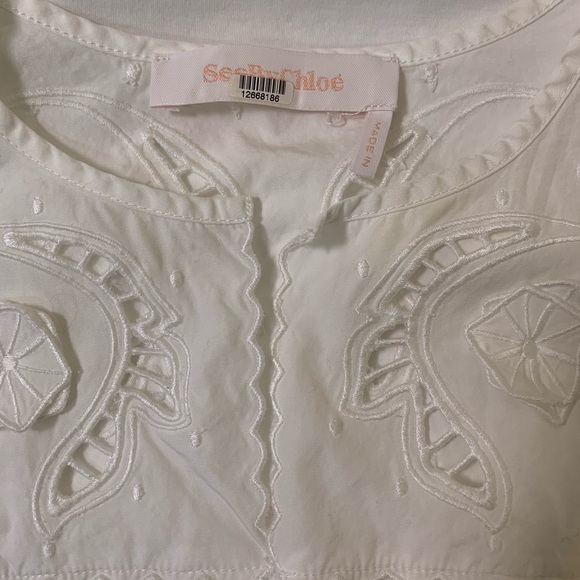 See by Chloé Women’s White Cotton High Low Dress Eyelet Embroidery Resort Size M - Picture 5 of 7